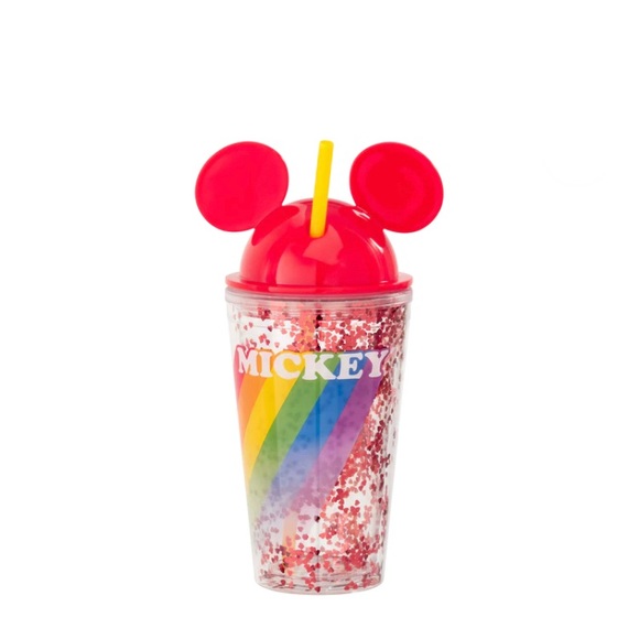 Rainbow Glitter Mickey Mouse Cup with Mickey head Top & straw 16oz ⭐️Brand New - Picture 1 of 1